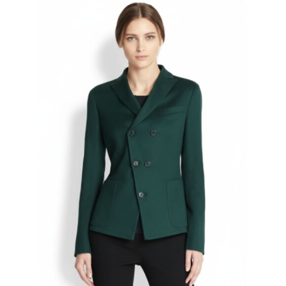Akris Punto Double-Breasted Angora Wool Blazer Jacket in Green Size 8 - Picture 1 of 10